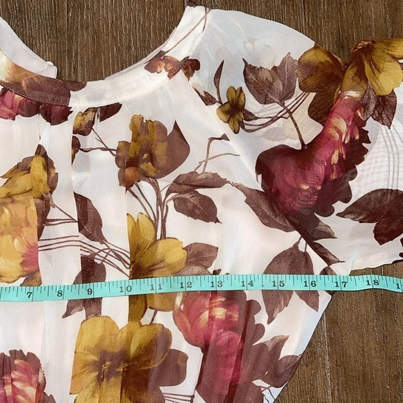 Vintage White Dark Fall Floral Puff Sheer Sleeve Modest Neck Flowy Midi Dress 6 - Picture 3 of 15